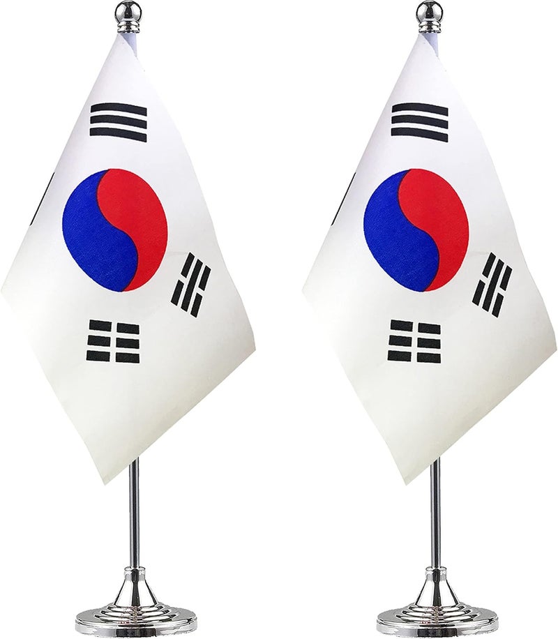 WXTWK 2 Pack Korea Flag Korean Desk Flag Small Mini Korean Table Flags With Stand Base,Home Office Festival Events Celebration Decorations - Image 1